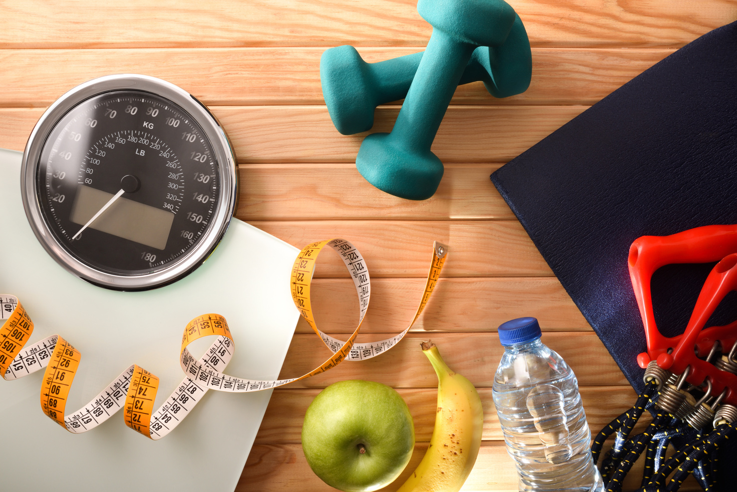 Wellness and health with sports accessories and weight control equipment